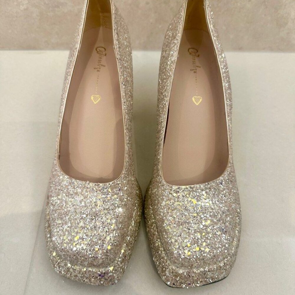 Champagne Gold Glittery Platform Heels -9cm heels - Picture 2 of 2